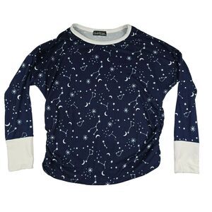 Duetime Women's X-Large Navy Celestial Star Moon‎ Print Ruched Long Sleeve Top
